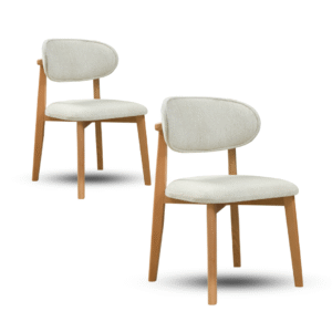 Krzesło do jadalni Inci – (zestaw 2 szt.) – Beżowa Tkanina Matis – Drewniane Nogi