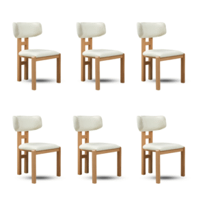 Krzesło do jadalni Neris - (zestaw 6 krzeseł) - Beżowa Tkanina Coco - Drewniane Nogi