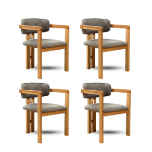 Krzesło do jadalni Milano - (zestaw 4 szt.) - Szara Tkanina Boucle - Drewniane Nogi