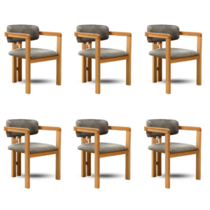 Krzesło do jadalni Milano - (zestaw 6 szt.) - Szara Tkanina Boucle - Drewniane Nogi