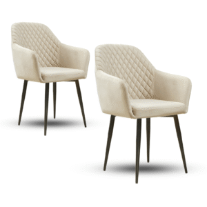 Krzesło do jadalni Maya - (zestaw 2 szt.) - Beżowa Aksamitna Tkanina - Czarne Metalowe Nogi