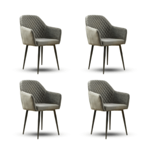 Krzesło do jadalni Maya – (zestaw 4 szt.) – Szara aksamitna tkanina – czarne metalowe nogi