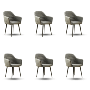 Krzesło do jadalni Maya – (zestaw 6 szt.) – Szara aksamitna tkanina – czarne metalowe nogi