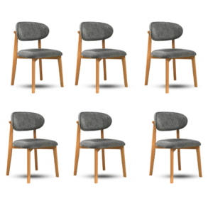 Krzesło do jadalni Inci - (zestaw 6 szt.) - Szara Tkanina Matis - Drewniane Nogi